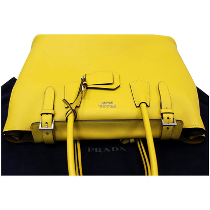 PRADA City Calf Buckle Tote Bag Yellow