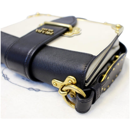 PRADA City Calf Saffiano Leather Cahier Shoulder Bag Talco Nero
