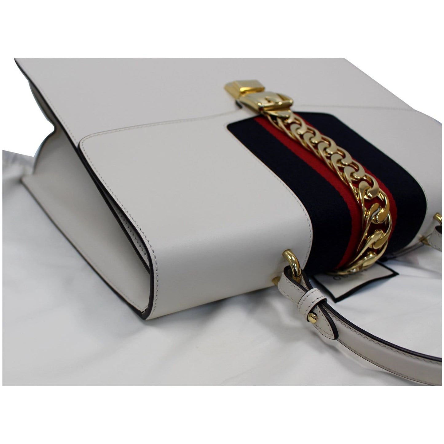 GUCCI Maxi Sylvie Calfskin Top Handle Bag White 477631