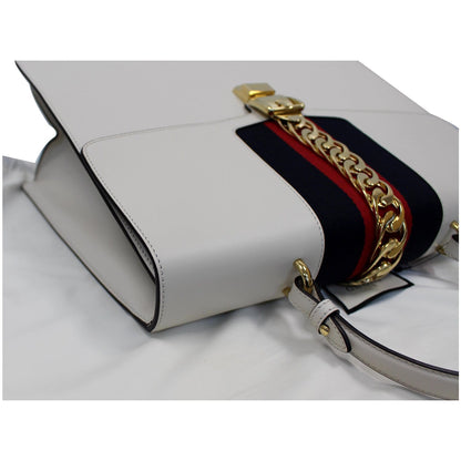 GUCCI Maxi Sylvie Calfskin Top Handle Bag White 477631