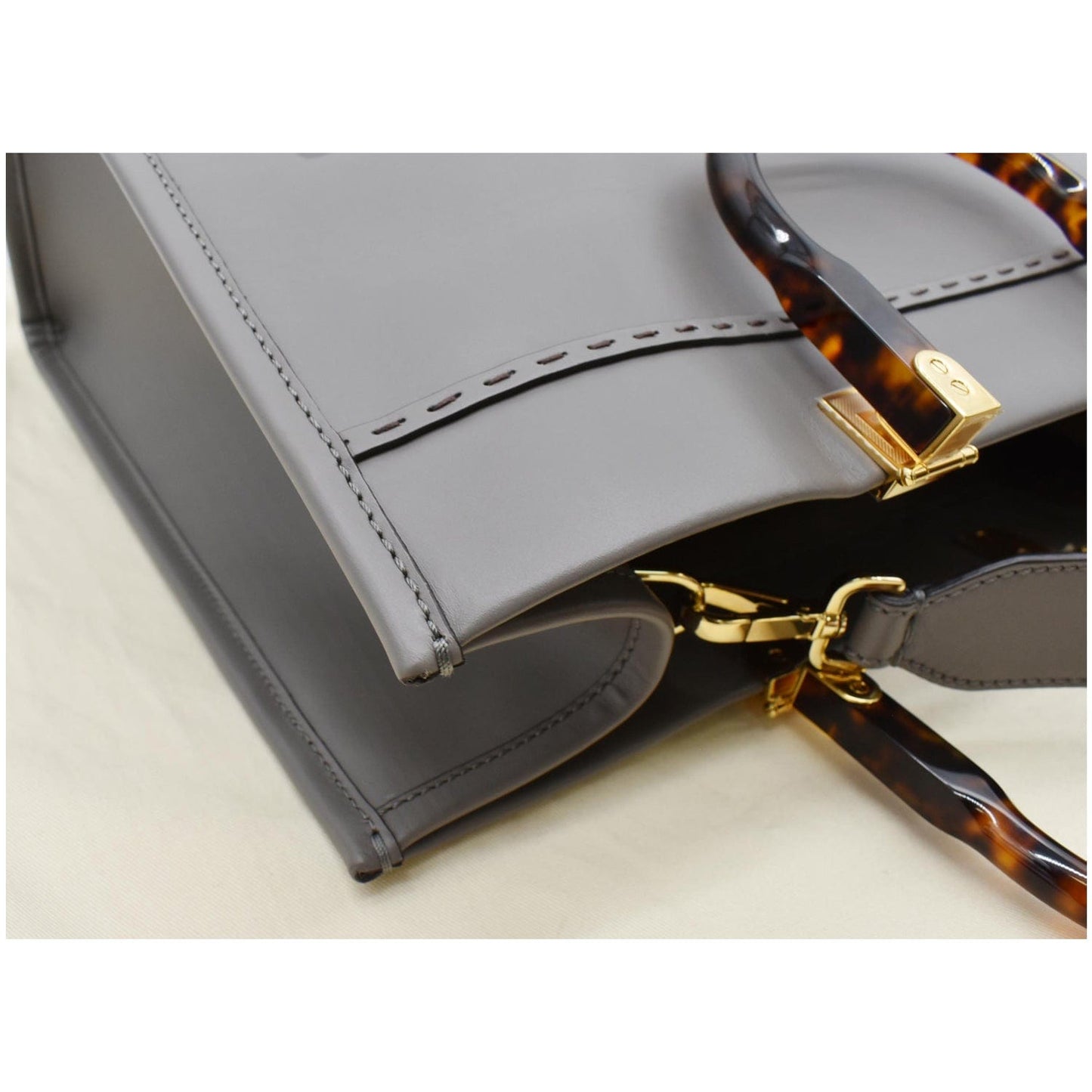 FENDI Sunshine Plexiglass Medium Leather Shopper Tote Bag Gray