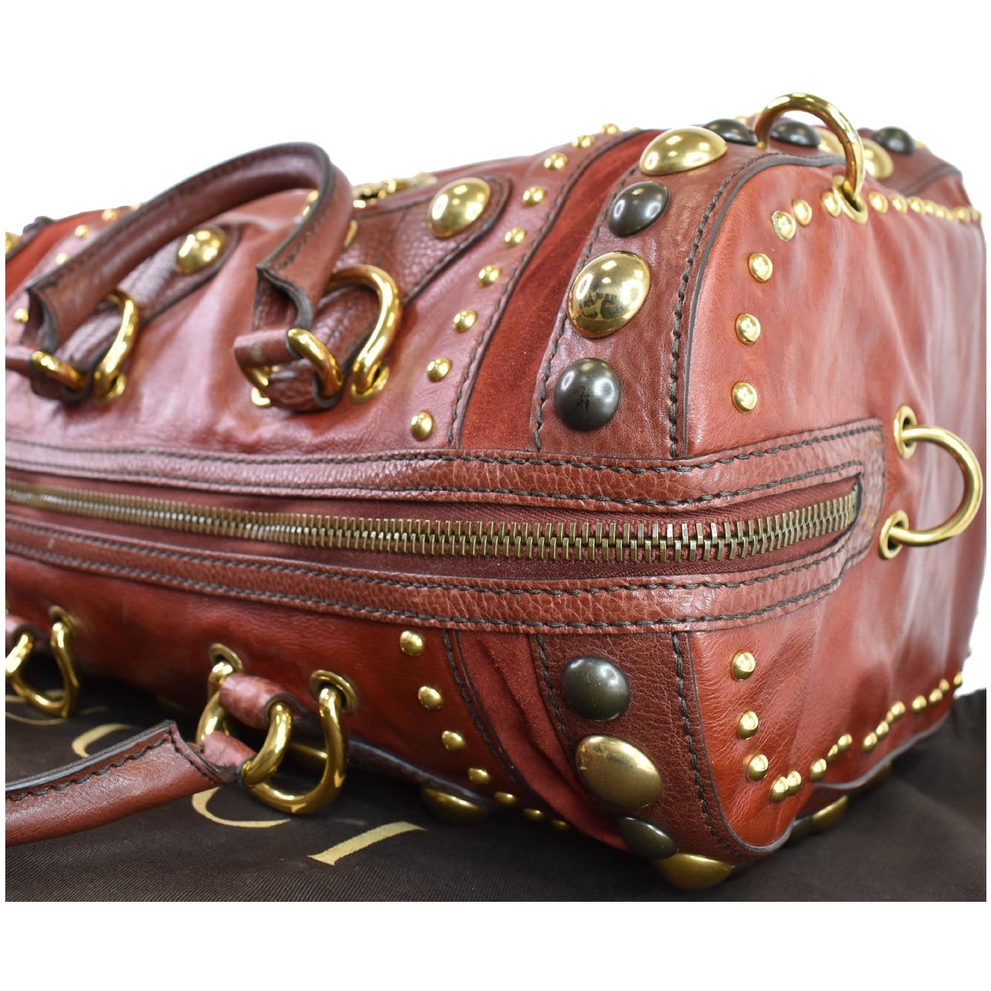 GUCCI GG Crystal Babouska Large Leather Indy Boston Bag 207296 Red