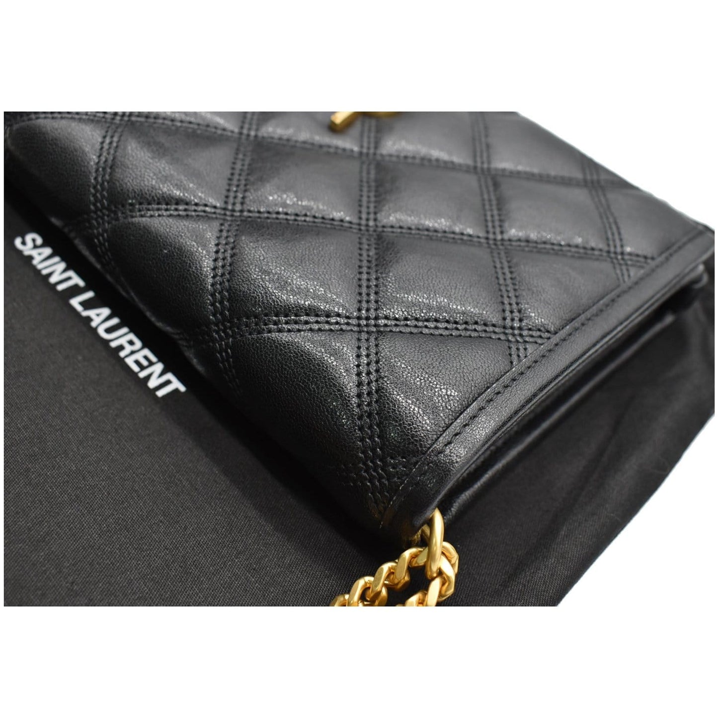 YVES SAINT LAURENT Becky Quilted Leather Crossbody Chain Wallet Black