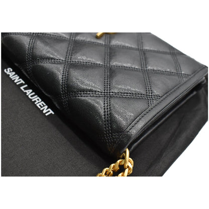 YVES SAINT LAURENT Becky Quilted Leather Crossbody Chain Wallet Black