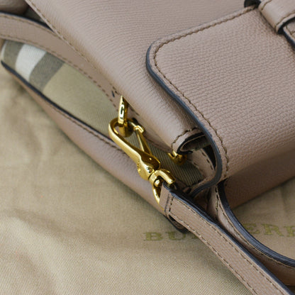 BURBERRY Medium Grainy House Check Leather Tote Shoulder Bag Dark Sand