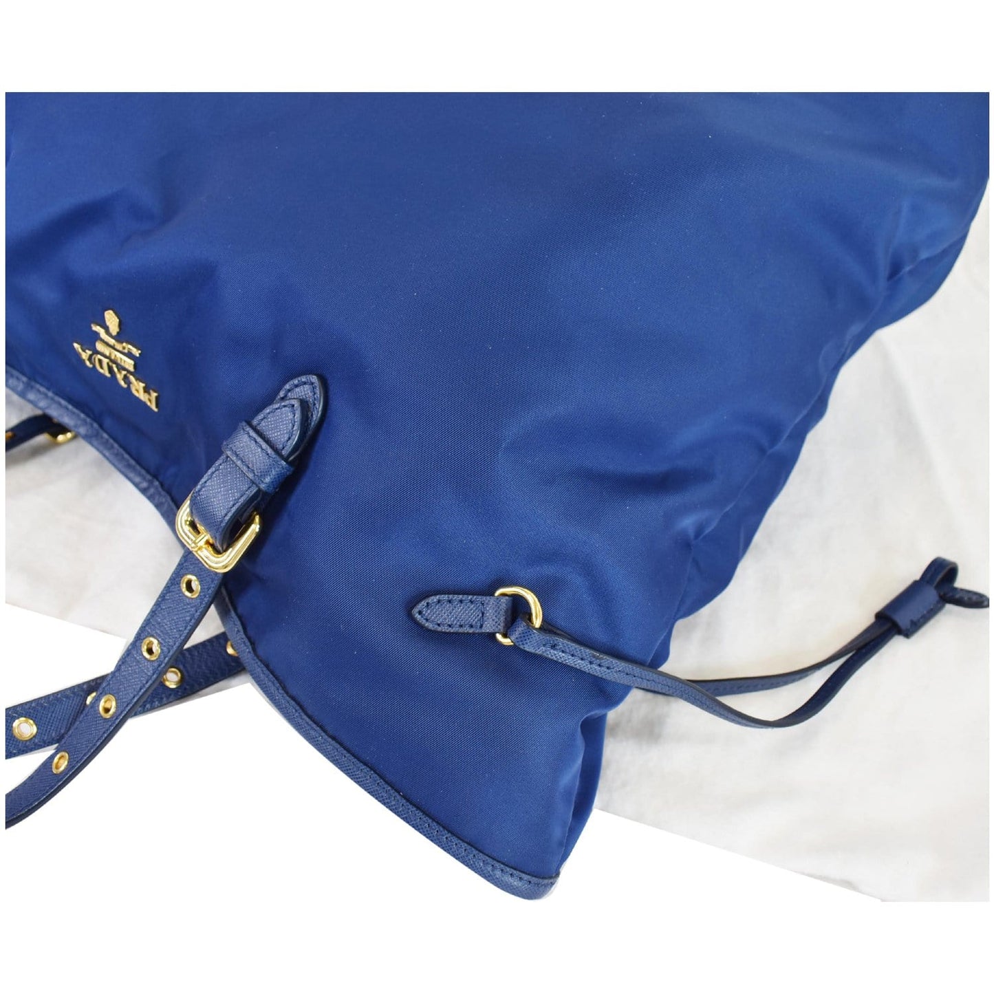 PRADA Tessuto Nylon Saffiano Leather Tote Bag Blue