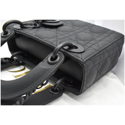 CHRISTIAN DIOR Mini Lady Dior Cannage Calfskin Leather Shoulder Bag Matte Black