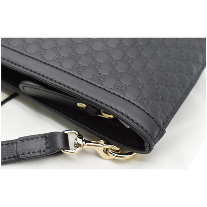 GUCCI Flat Microguccissima Leather Wallet Crossbody Black 607723