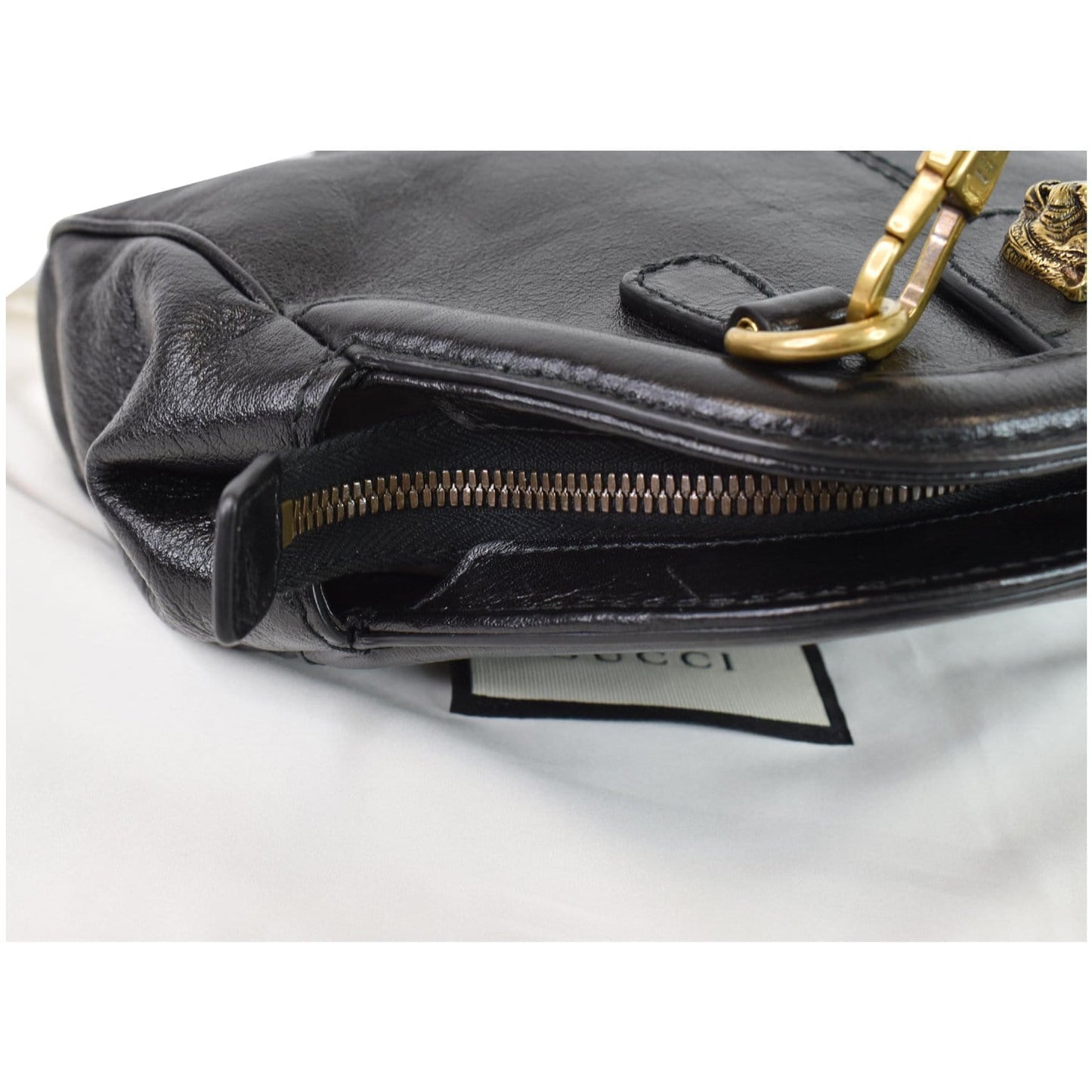 GUCCI GG Re(Belle) Tiger Head Leather Crossbody Bag Black 524620