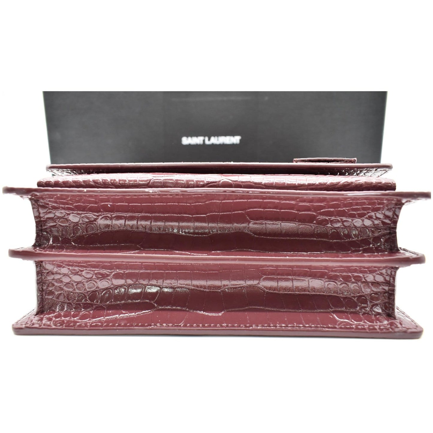 YVES SAINT LAURENT Sunset Medium Crocodile Leather Crossbody Bag Rouge Legion