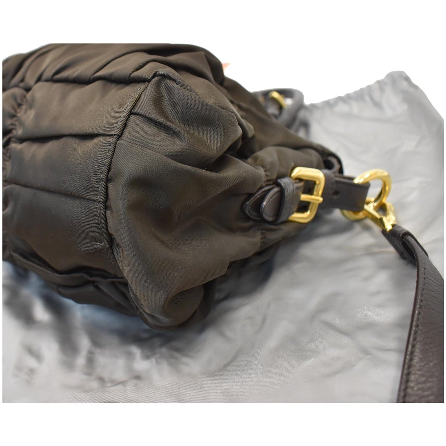 PRADA Tessuto Gaufre Ruched Nylon Leather Shoulder Bag Green