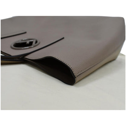 FENDI F Logo Calfskin Leather Shopping Tote Bag Taupe - Final Sale