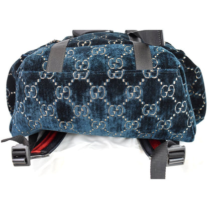 GUCCI Medium GG Monogram Velvet Classic Backpack Dark Blue 574923