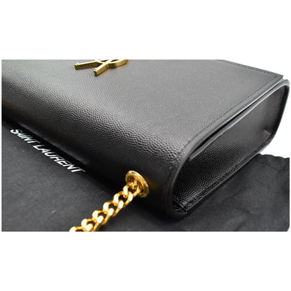 YVES SAINT LAURENT Kate Leather Gold Chain Clutch Crossbody Bag Black