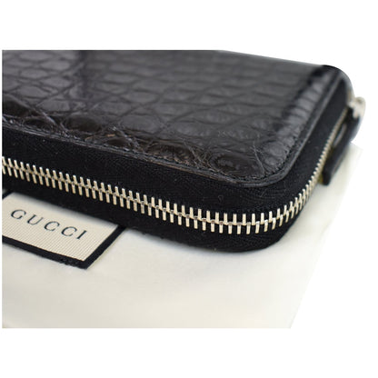 GUCCI Embossed Crocodile Zip Around Bifold Wallet Black 256235 - Final Sale