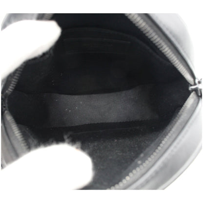 YVES SAINT LAURENT Vinyle Round Chevron Leather Camera Crossbody Bag Black