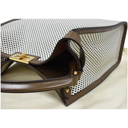 FENDI Peekaboo X-Lite Large Perforated Leather Tote Bag White
