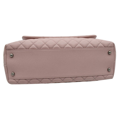 CHANEL Medium Coco Quilted Caviar Leather Top Handle Shoulder Bag Pink