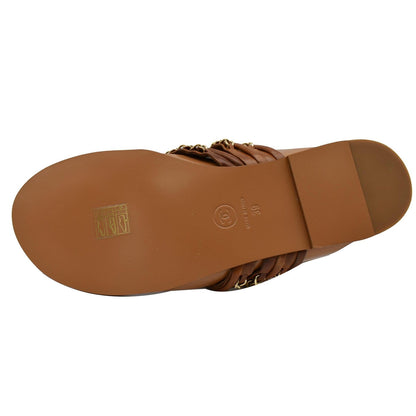Chanel Thong CC Charm Leather Flat Sandals Brown 39
