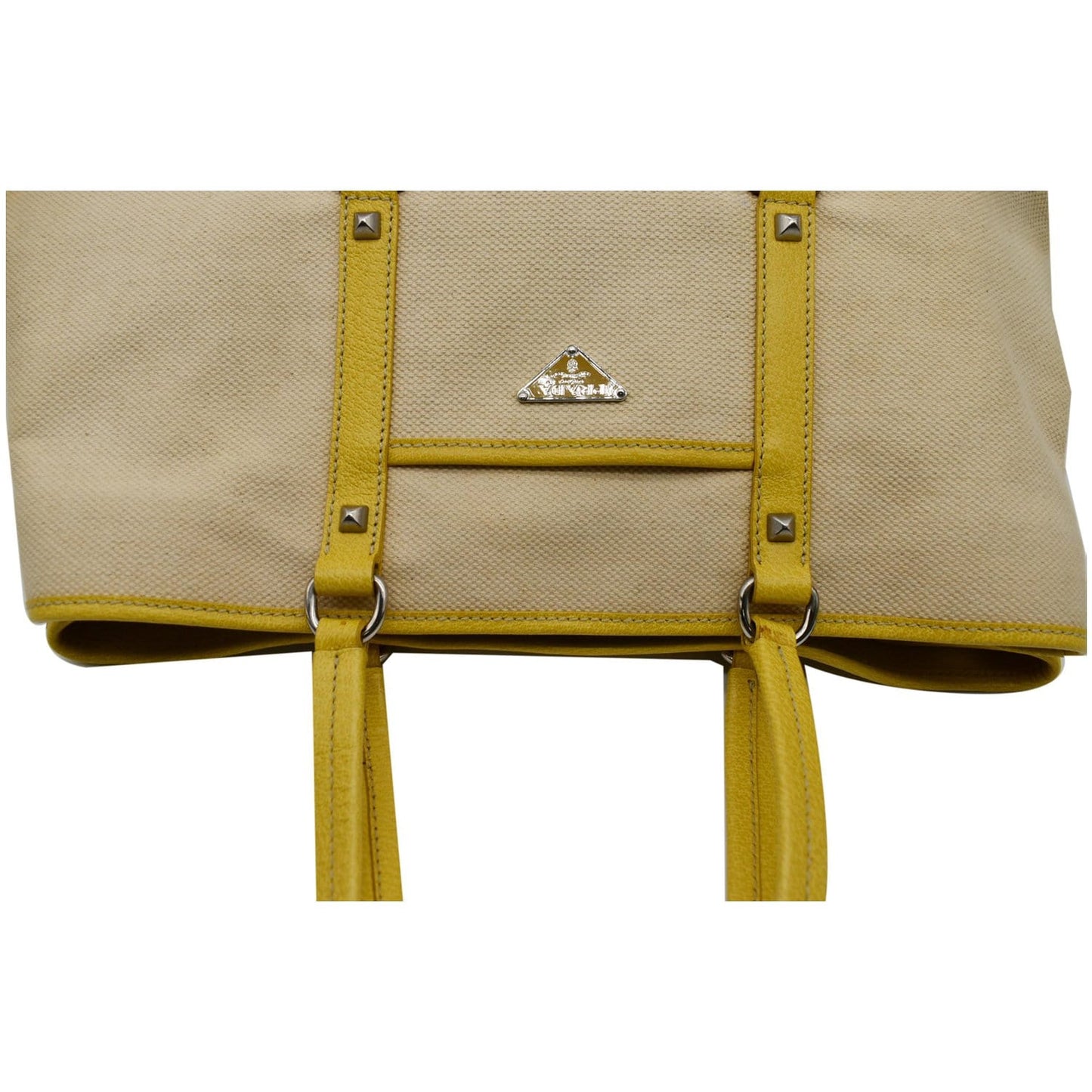 PRADA Fabric Canvas Leather Tote Bag Beige - 25% OFF