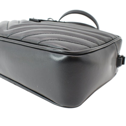 YVES SAINT LAURENT Lou Chevron Leather Camera Crossbody Bag Black