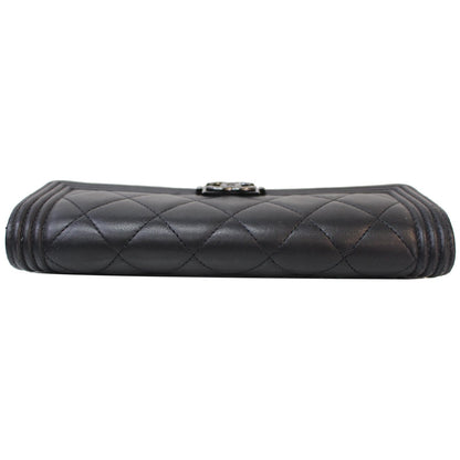 CHANEL Boy Large Flap Lambskin Leather Wallet Black