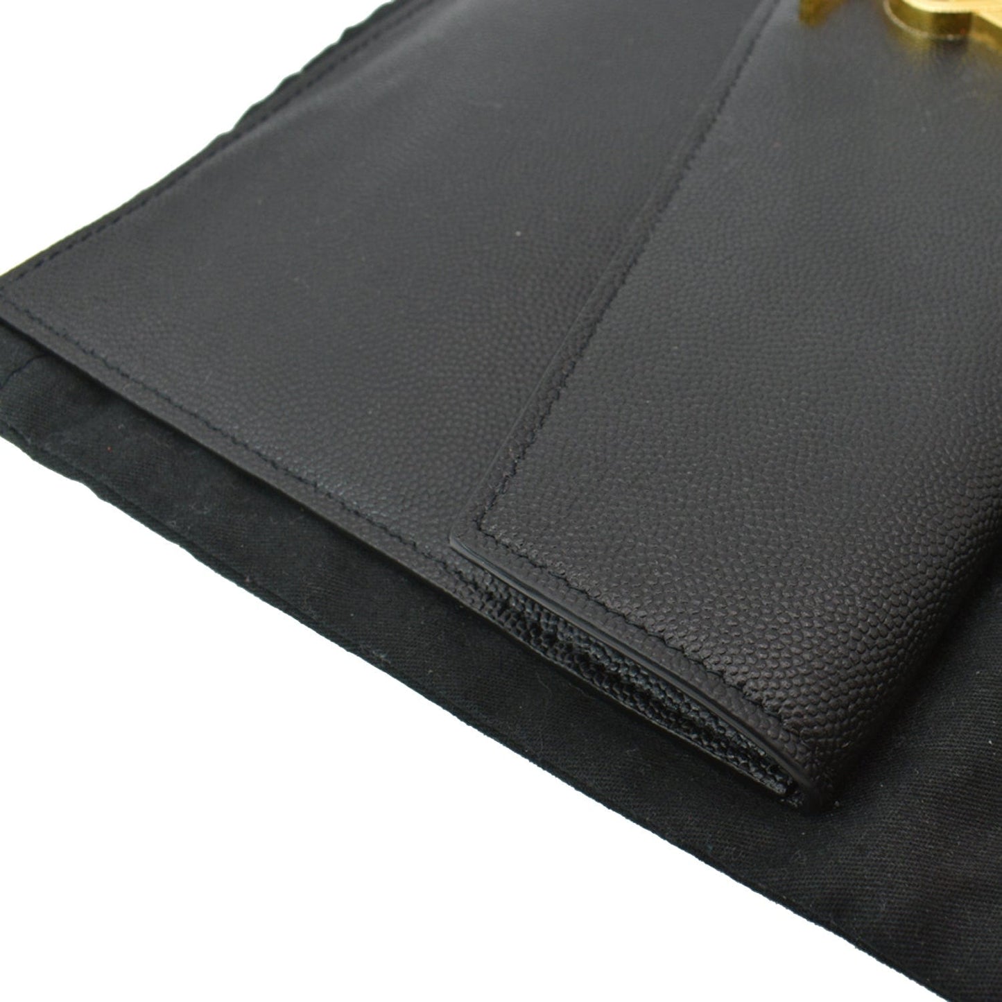 YVES SAINT LAURENT Uptown Envelope Grain De Poudre Leather Clutch Black