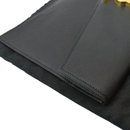 YVES SAINT LAURENT Uptown Envelope Grain De Poudre Leather Clutch Black