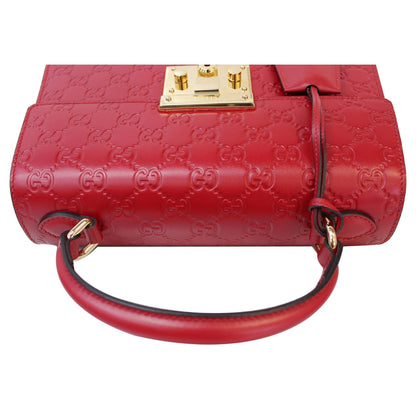 GUCCI Padlock Small Signature Top Handle Crossbody Bag Red 453188