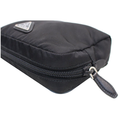 PRADA Logo Round Edge Nylon Cosmetic Wristlet Pouch Black 1NE021