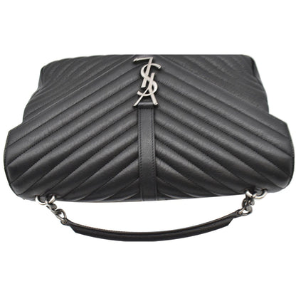 YVES SAINT LAURENT College Medium Flap Matelassé Leather Shoulder Bag Black