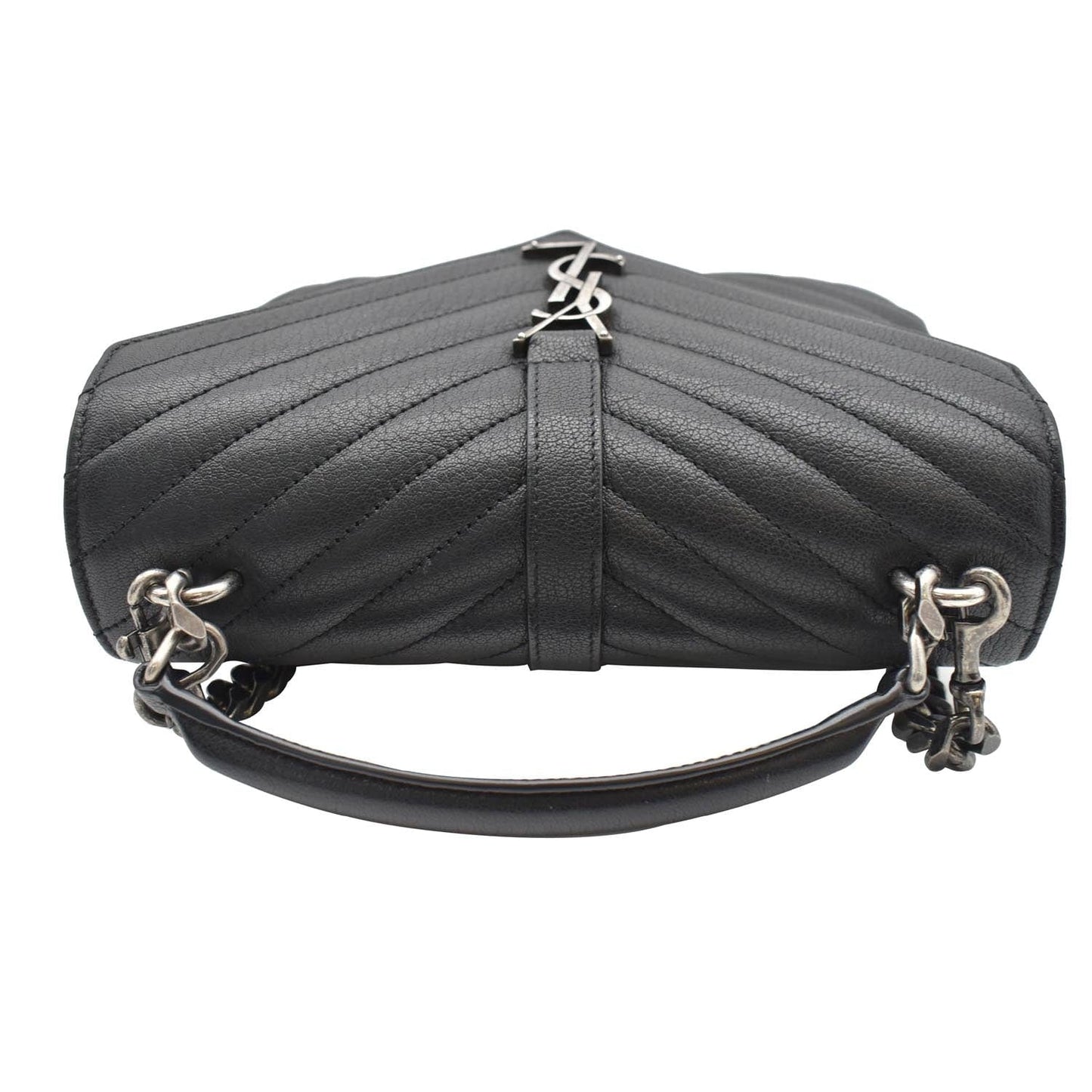 YVES SAINT LAURENT College Medium Monogram Chevron Leather Crossbody Bag Black