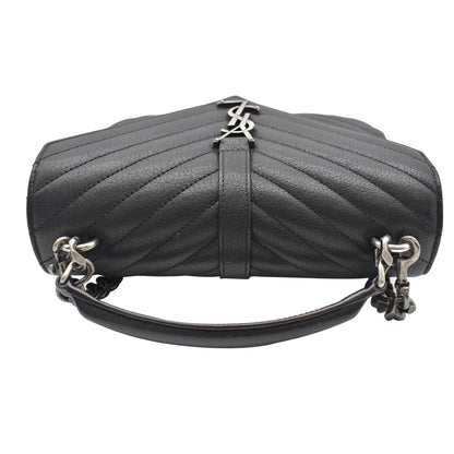 YVES SAINT LAURENT College Medium Monogram Chevron Leather Crossbody Bag Black