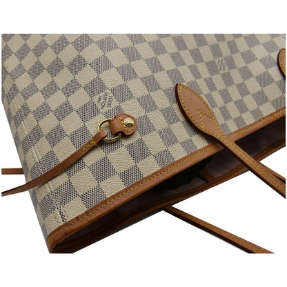 LOUIS VUITTON Neverfull MM Damier Azur Tote Bag Rose Ballerine