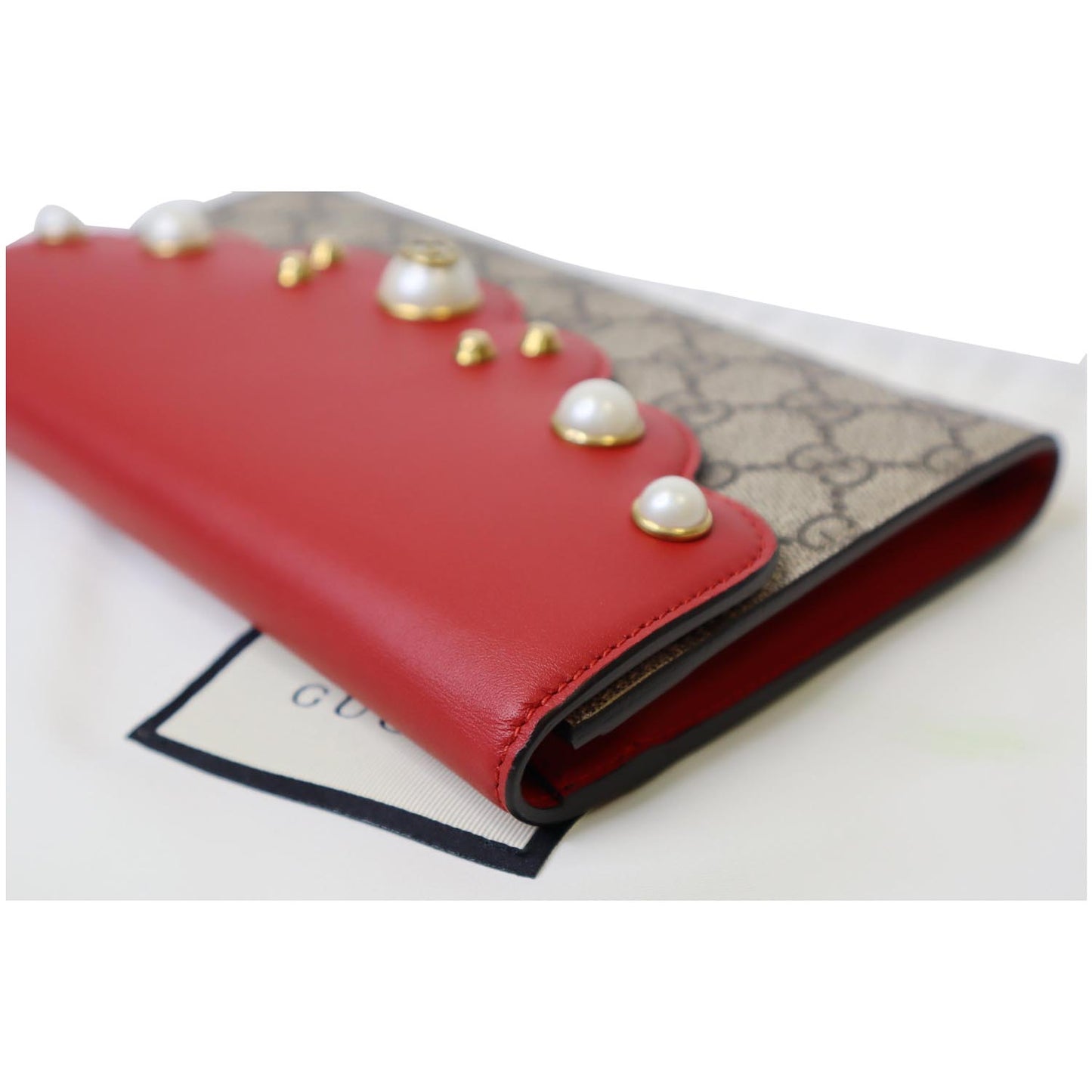 GUCCI Peony Pearly GG Coated Canvas Leather Clutch Beige 431476