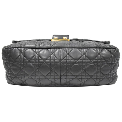 CHRISTIAN DIOR Cannage New Lock Flap Leather Shoulder Bag Black