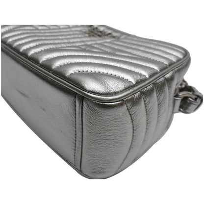 PRADA Diagramme Leather Crossbody Bag Metallic Silver