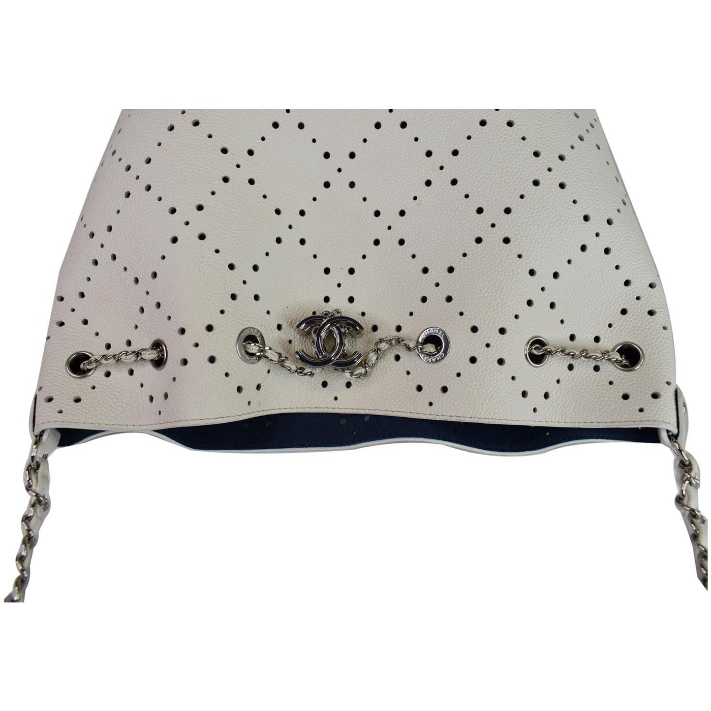 Chanel CC Drawstring Medium Perforated Caviar Bucket Bag White - 15% OFF