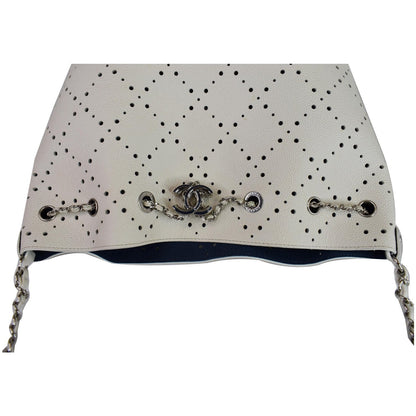 Chanel CC Drawstring Medium Perforated Caviar Bucket Bag White - 15% OFF