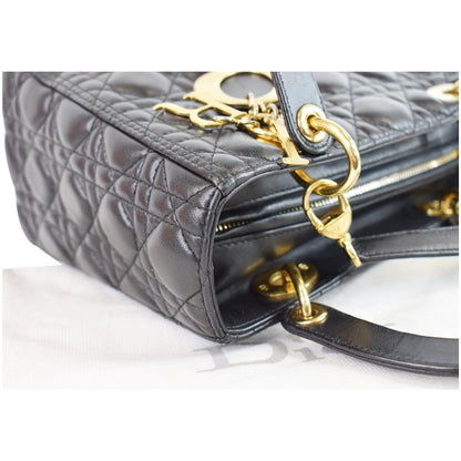CHRISTIAN DIOR Medium Lady Dior Lambskin Shoulder Bag Black