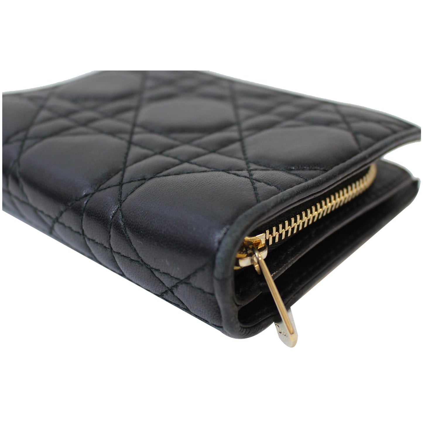 CHRISTIAN DIOR Mini Lady Dior Cannage Lambskin Compact Wallet Black