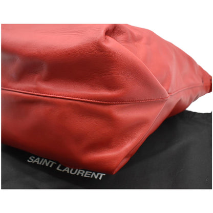 YVES SAINT LAURENT Teddy Lambskin Leather Bucket Shoulder Bag Red