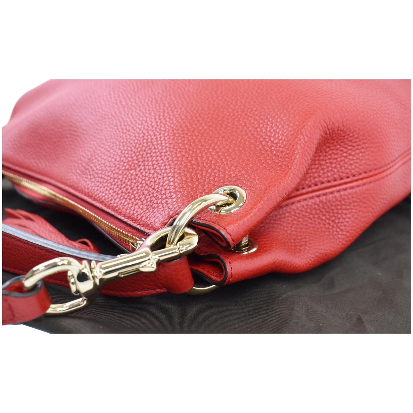 GUCCI Soho Large Pebbled Leather Hobo Shoulder Bag Red 536194