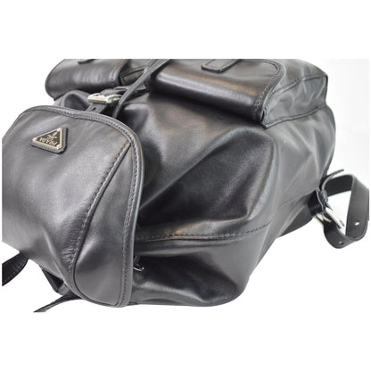 PRADA Milano Double Pocket Leather Backpack Bag Black