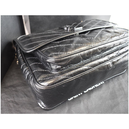 YVES SAINT LAURENT Niki Baby Crinkle Leather Crossbody Bag Black