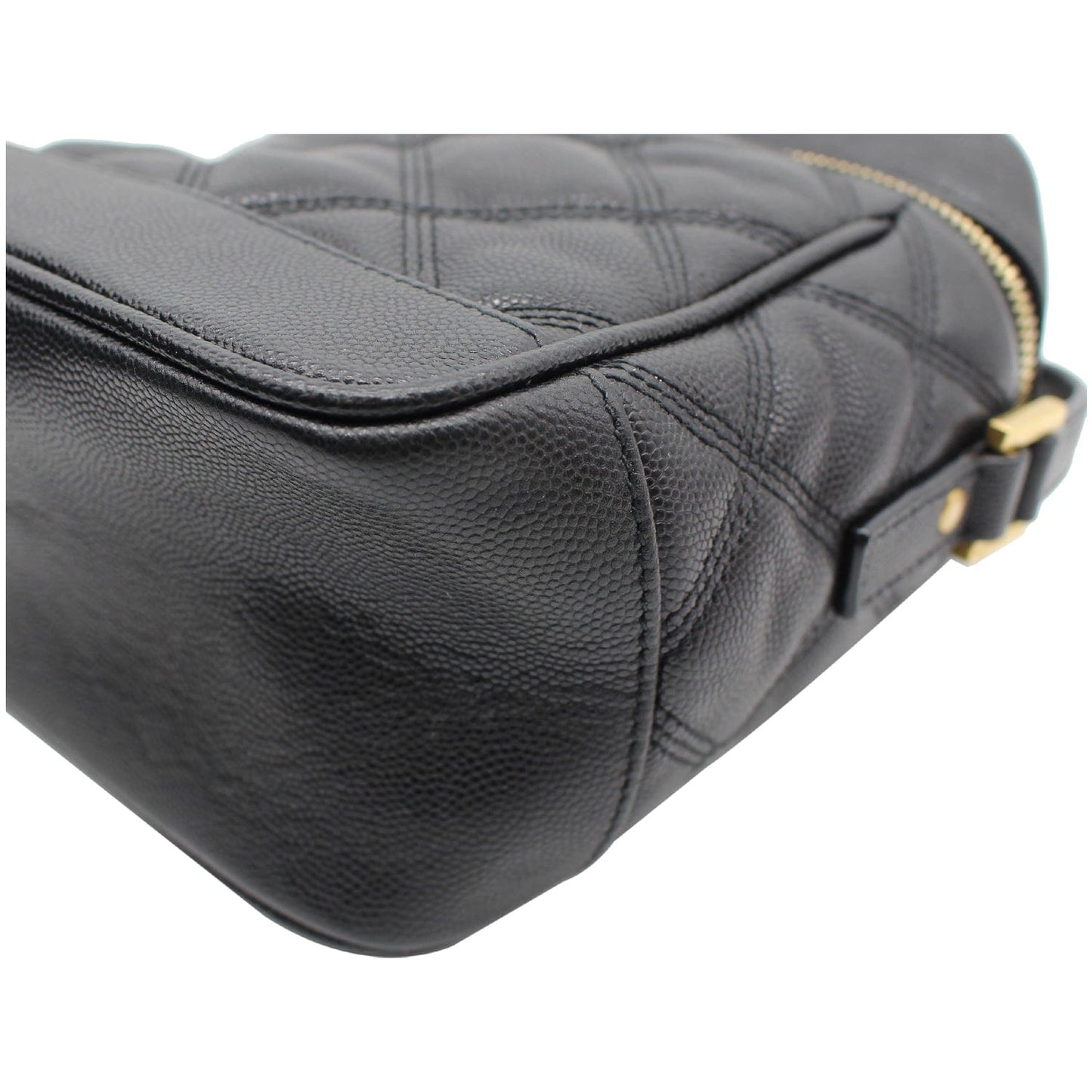 YVES SAINT LAURENT 80's Vanity Quilted Grain De Poudre Leather Shoulder Bag Black