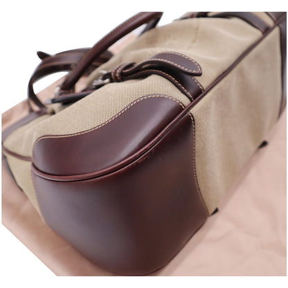 PRADA Jacquard Logo Canvas Leather Tote Shoulder Bag Beige
