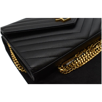 YVES SAINT LAURENT Envelope Monogram Leather Crossbody Chain Wallet Black