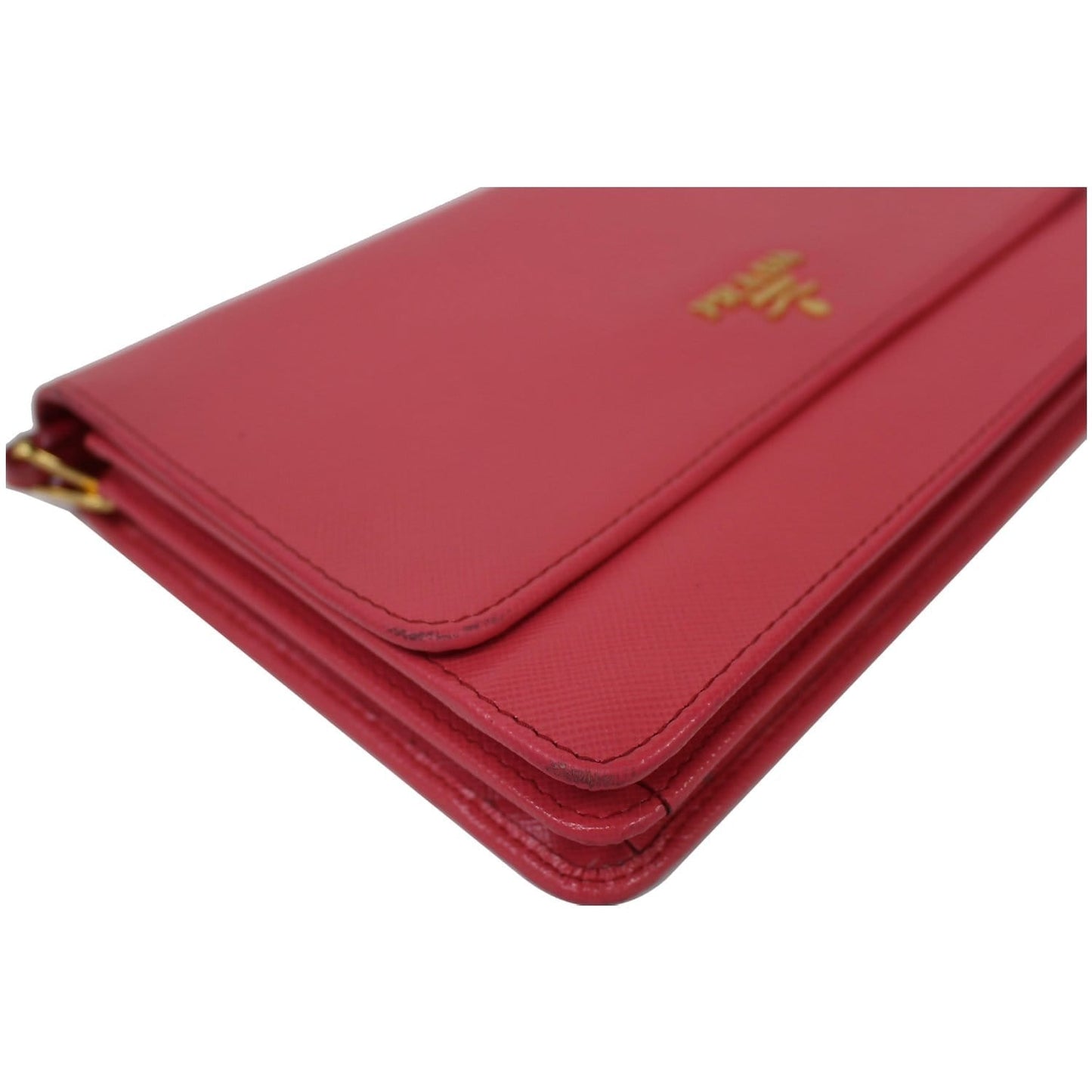 PRADA Saffiano Metal Leather Wallet on Chain Crossbody Bag Pink
