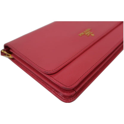 PRADA Saffiano Metal Leather Wallet on Chain Crossbody Bag Pink